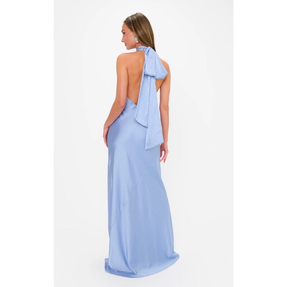 Show Me Your Mumu Lisa Maxi Dress Borrowed Blue Luxe Satin Size Medium - Picture 2 of 9
